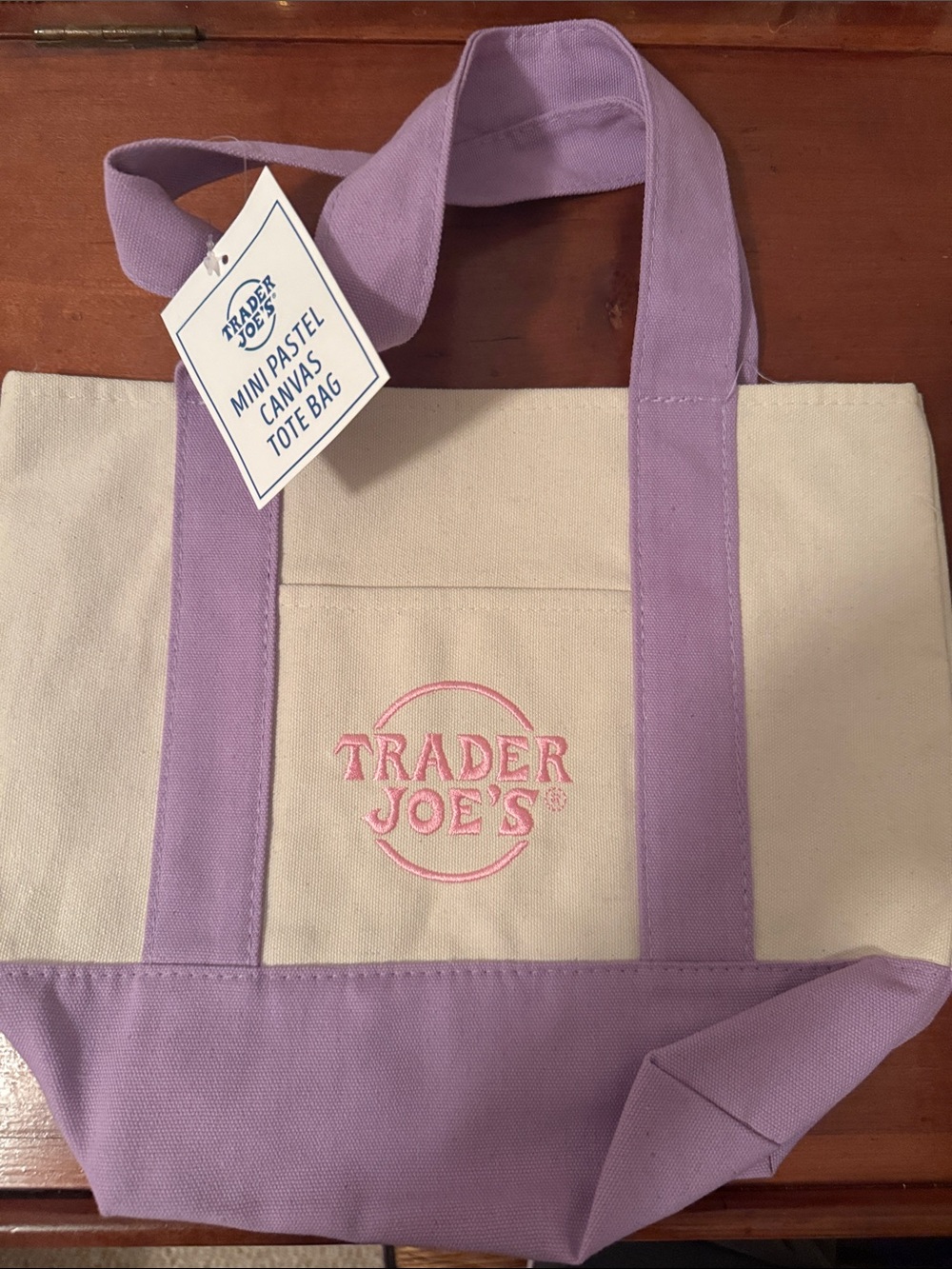 Trader Joe's Cream Canvas Tote with Lavender Trim